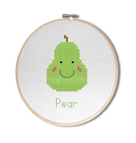 Pear Cross Stitch Cute Kawaii Style Green Pear By Stompcreations Kawaii