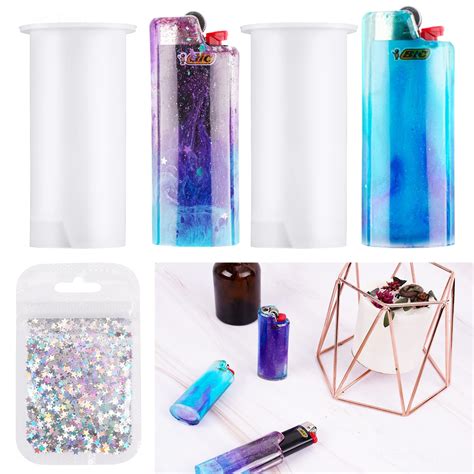 Niart 2pcs Pocket Lighter Case Epoxy Resin Silicone Mold And Glitter Pack