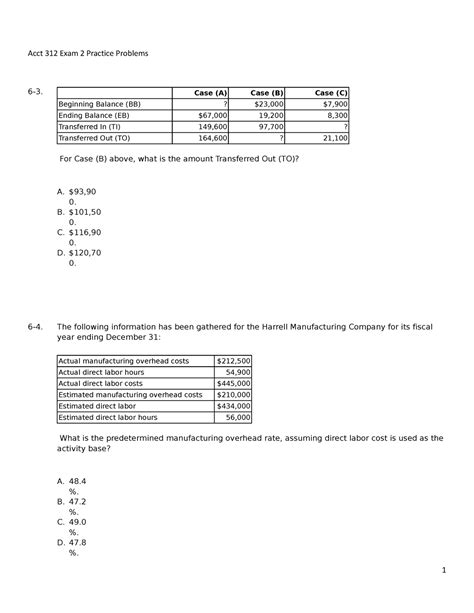 Acct 312 Exam 2 Practice Problems Acct 312 Exam 2 Practice Problems