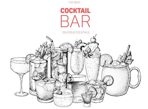 Premium Vector Alcoholic Cocktails Sketch Hand Drawn Vector