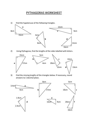 Pythagoras Worksheet Teaching Resources