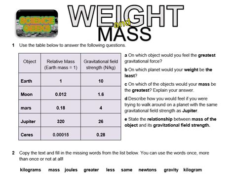 Physics Mass Weight And Gravity Teaching Resources