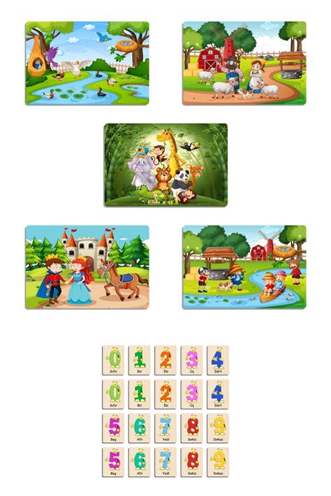 Ahtek Ahşap Çocuk Yapboz Puzzle Seti 5li Eşleştirme Oyunu Hafıza