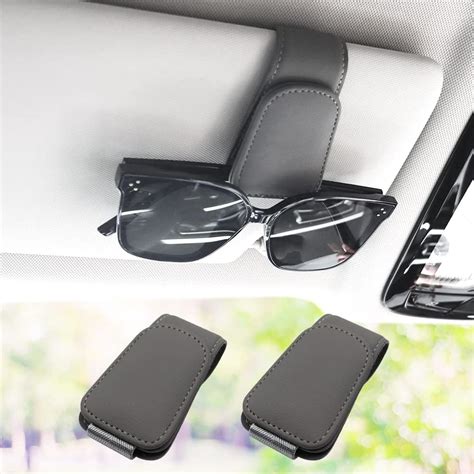 Suncaraccl 2 Pcs Sunglass Holder For Car Visor Magnetic Leather Eyeglass Hanger