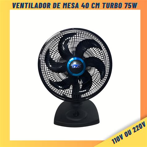 Ventilador de Mesa 75W Turbo 6 Pás Helices 40Cm Preto Escorrega o Preço