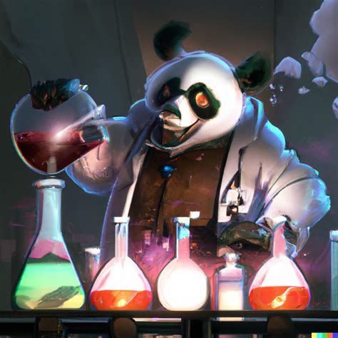 Panda Mad Scientist Mixing Sparkling Chemicals Digital Art R Dalle