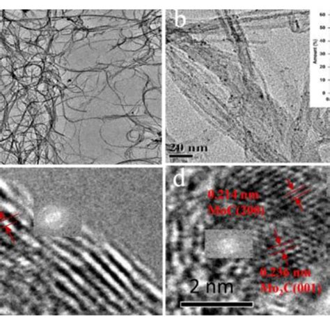 A B TEM And C D HRTEM Images Of 1 Ru 2 5 Mo CNT Catalyst