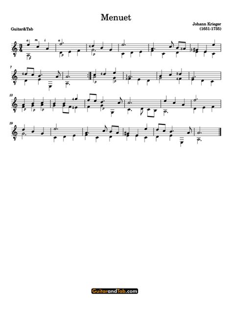 Krieger Minuet Free Classical Guitar Tab