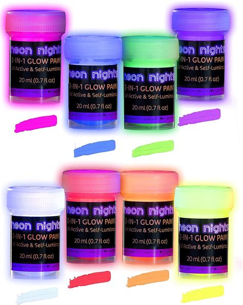 2-IN-1 Glow-in-the-Dark Paint – Neon Glow Paint Set with UV Black Light ...