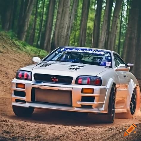 Nissan Skyline R Modified Rallycar On Dirt On Craiyon