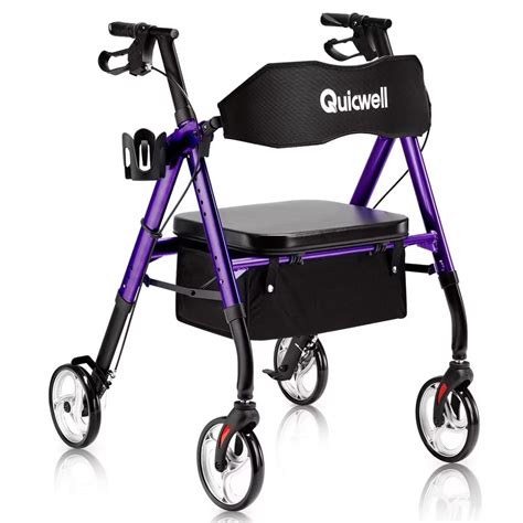 Quicwell Purple Heavy Duty Bariatric Rollator Walker With Backrest Large Paded Seat Up To 450