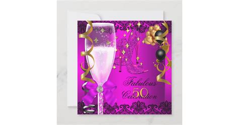 50 Fabulous Pink Black Gold 50th Champagne Party Invitation Zazzle