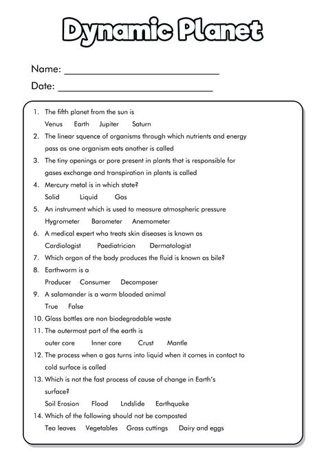 Planet Worksheets For Middle School Free Pdf At Worksheeto