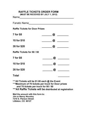 Fillable Online RAFFLE TICKETS ORDER FORM1 Doc Fax Email Print PdfFiller