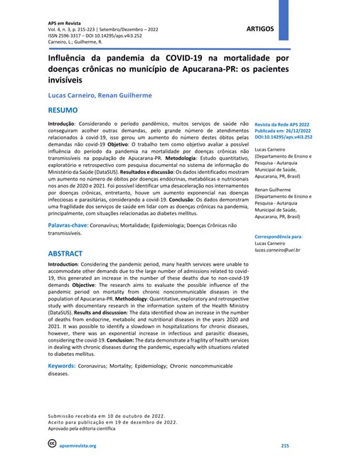 Pdf Influ Ncia Da Pandemia Da Covid Na Mortalidade Por Doen As