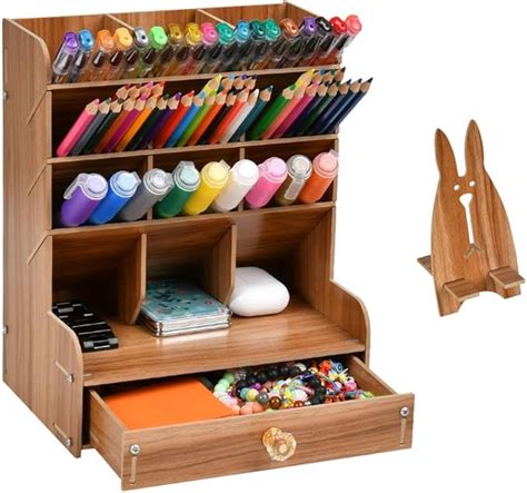 FOCCTS Wooden Pencil Holder Multi Functional Wooden Desk Organizer