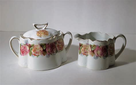 Ca 1880 1918 Z S Co Bavaria Pink And Yellow Rose Sugar And Creamer Set