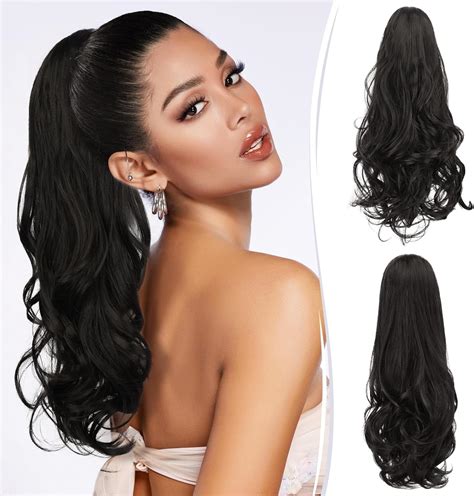 RUWISS Dual Use Ponytail Extension 18 Inch Claw Clip In Curly Wavy Pony