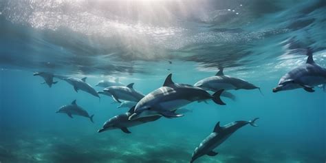 Premium Photo Flock Of Dolphins In The Sea Near The Surface Swimming