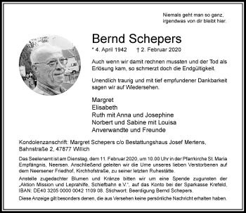 Alle Traueranzeigen für Bernd Schepers trauer rp online de