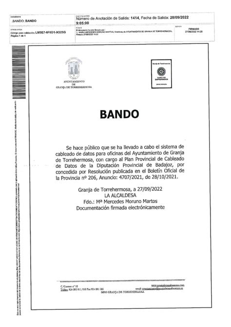 Bando Ayuntamiento De Granja De Torrehermosa