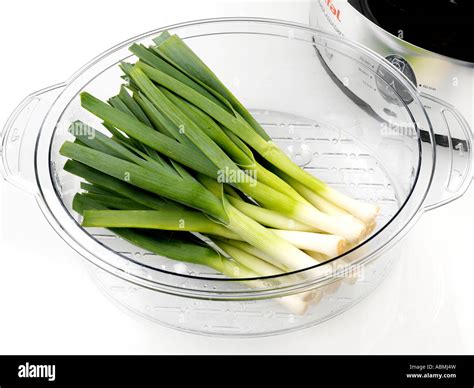 Steamed Baby Leeks Stock Photo Alamy
