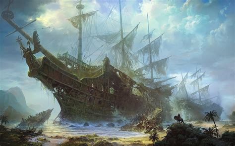 Fantasy Art Ship Abandoned Shipwreck Sailing Ship Artwork HD