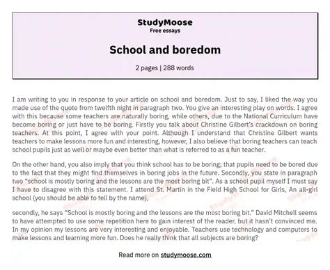 School And Boredom Free Essay Example