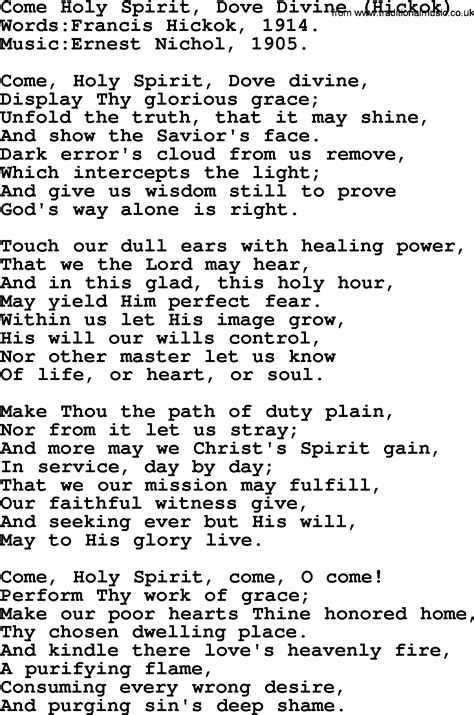 Pentecost Hymns Song Come Holy Spirit Dove Divine Hickok Lyrics And Pdf