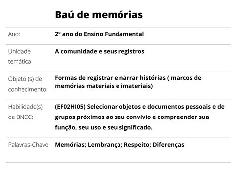 Plano de aula 2º ano Baú de memórias