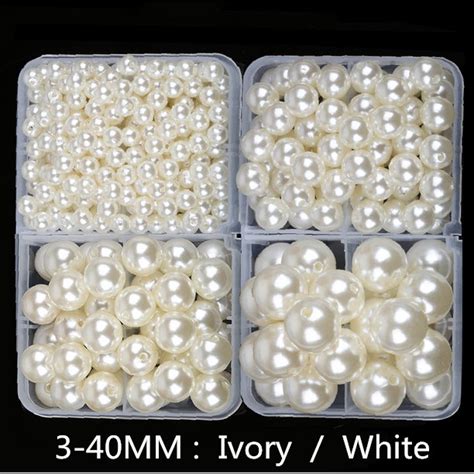 3mm 40mm Straight Holes White Ivory Round Imitation Plastic Pearl Beads