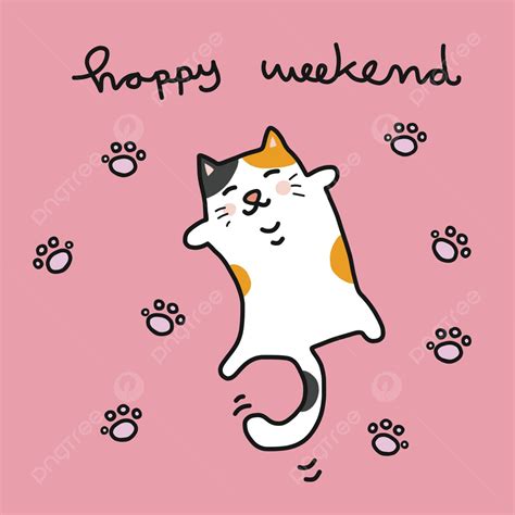 Adorable Cartoon Vector Illustration Of A Fat Cat Sleeping Wishing You A Happy Weekend Vector ...