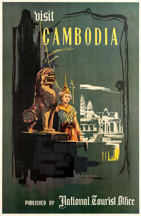 Mek Dim Original Vintage Visit Cambodia Travel Poster Angkor Wat