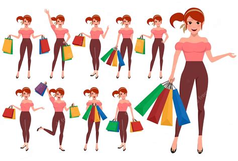 Premium Vector Shopping Woman Vector Character Set Girl Cartoon