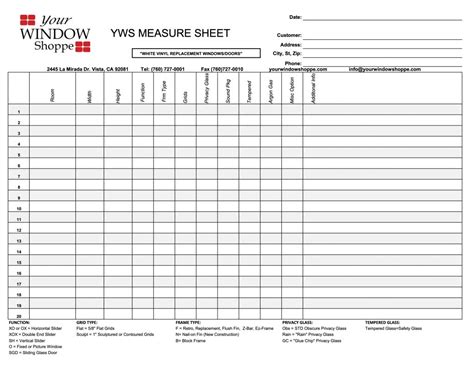 Window Measurement Worksheet