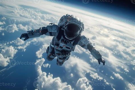 AI generated Adventurous scene futuristic soldier flying high in a blue ...