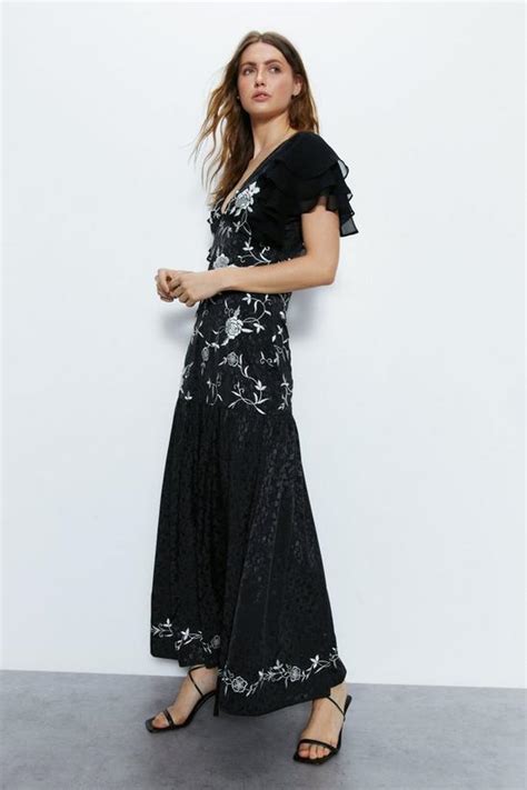 Dresses Embroidery Ruffle Sleeve Maxi Dress Warehouse