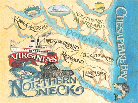 Northern Neck Of Virginia Print Retro Map Art Beach House Etsy Artofit