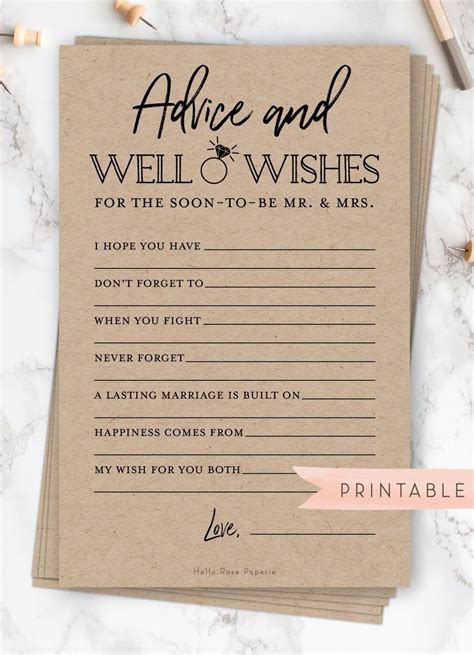 Advice And Well Wishes Card For The Mr And Mrs Bridal Wedding Couples