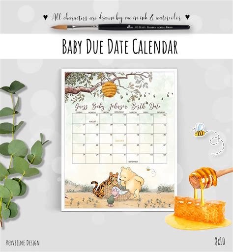 Editable Classic Winnie The Pooh Baby Due Date Calendar Etsy Baby