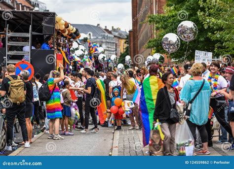 Crowded Rainbows Gay Pride At Copenhagen Year 2018 Editorial