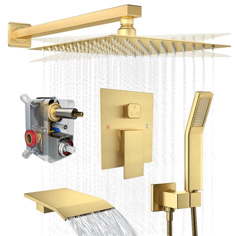 Fatspas Shower System With Tub Spout 12 Brushed Gold Shower Faucet