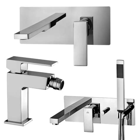 Set Miscelatore Lavabo 25x10 Cm Bocca 20 Cm Con Bidet E Incasso Vasca