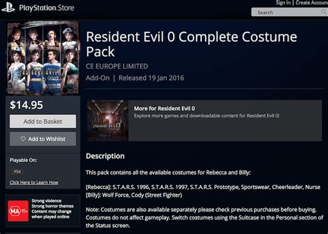 Looks like all those extra costumes in Resident Evil 0 HD will be sold ...