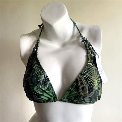 Tropical Triangle Bikini Top Macrame Palm Print Depop