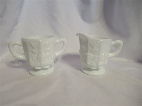 Vintage Westmoreland Milk Glass Sugar Dish And Creamer Set Small 1950s To 1970s Dining Pattern