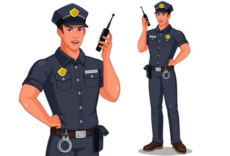 Male Police Officer With A Walkie Talkie Radio Vector Art At