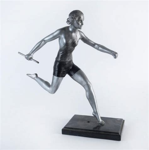 An Art Deco Cast Metal Statue Of The Baton Relay Runner Mid