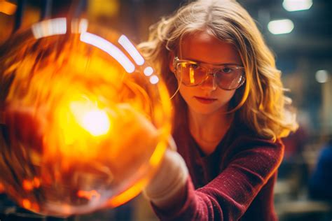 Female Glassblower Creating Vibrant Artwork In Studio Free Image