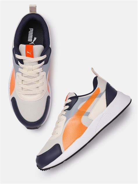 Puma Men Cream Coloured And Orange Colourblocked Sneakers Price History